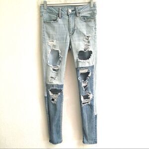 American Eagle Outfitters high rise two tone jegging light wash denim jeans 2